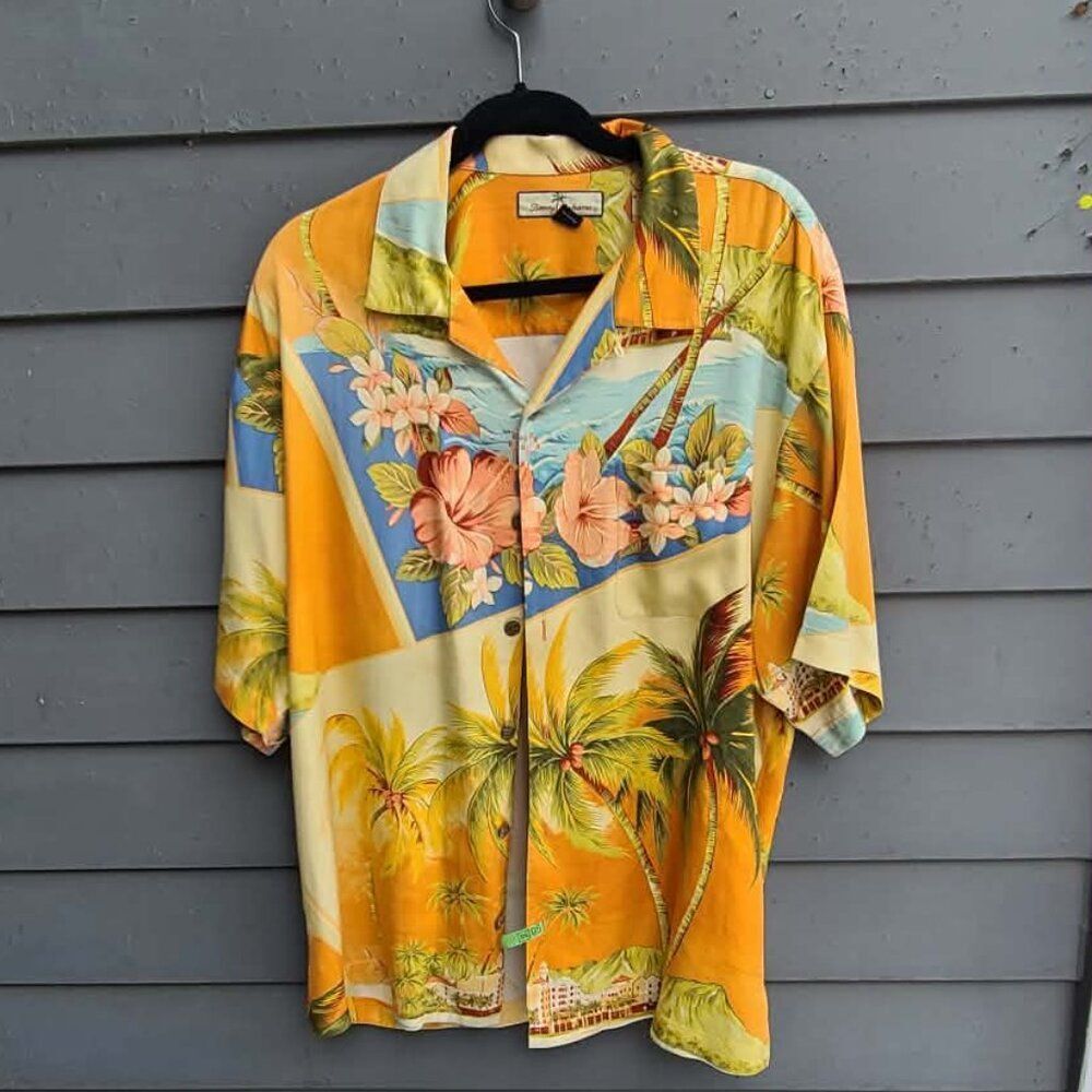 Tommy Bahama Orange Tropical Silk Shirt size Large